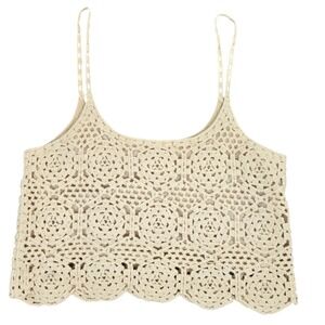 Arizona Jean Co MEDIUM Crochet Cami Tank Top Women Cream Boho Cottagecore